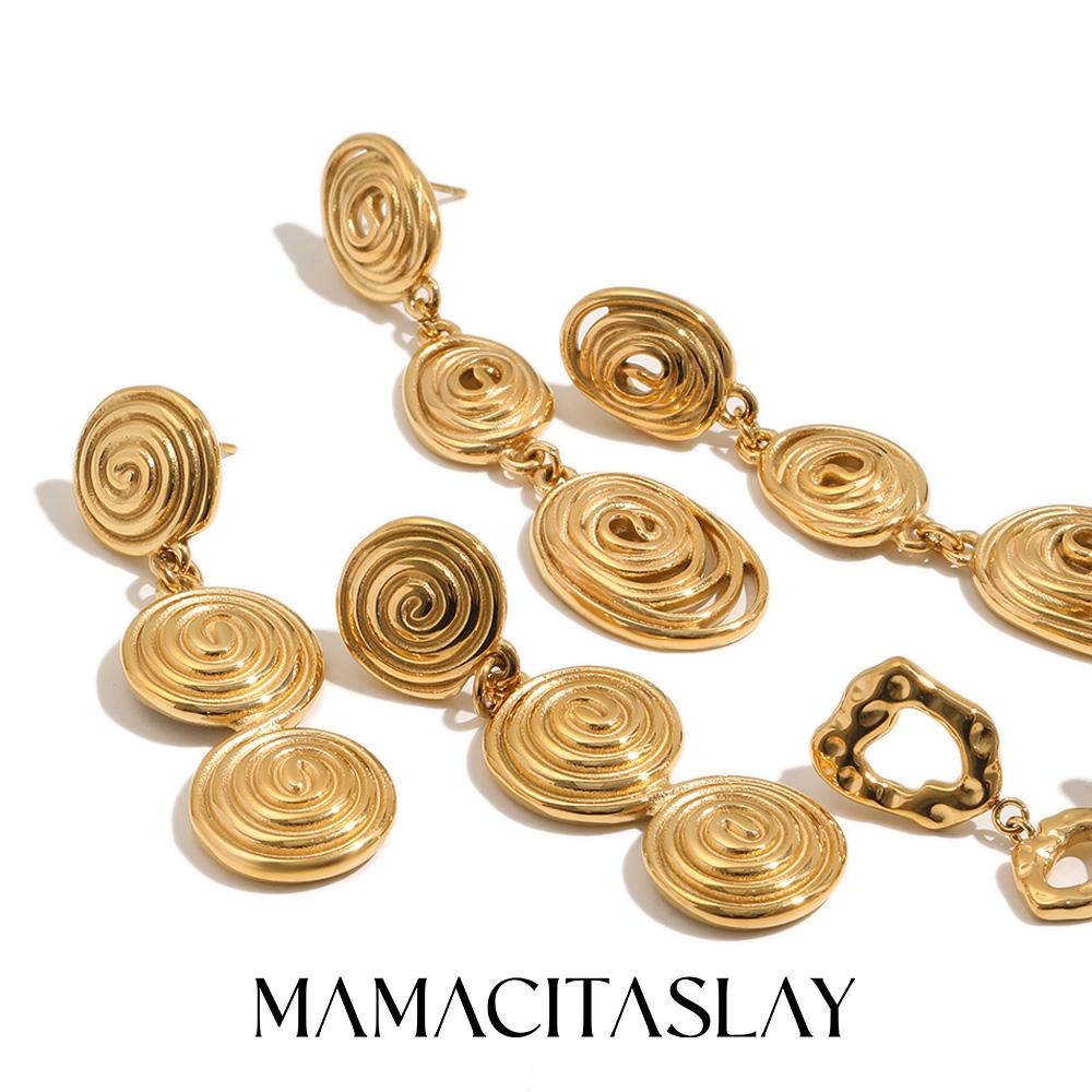 MamacitaSlay 316L Stainless Steel Spiral Irregular Dangle Earring 18K Gold Plated Waterproof Jewelry For Women Trendy Earrings
