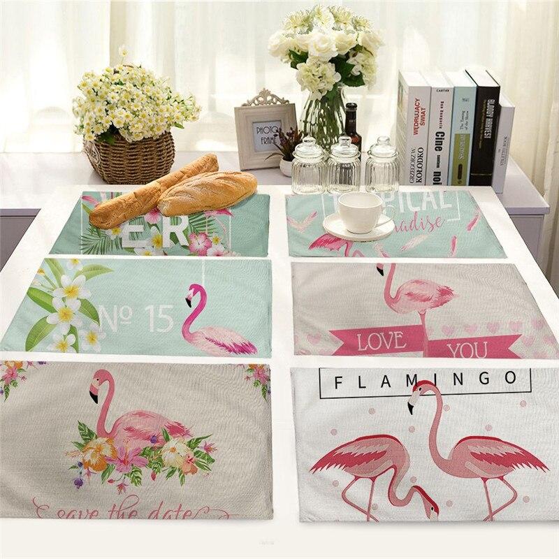 1Pcs 42*32cm Flamingo Leaf Pattern kitchen Placemat Tea Coasters Dining