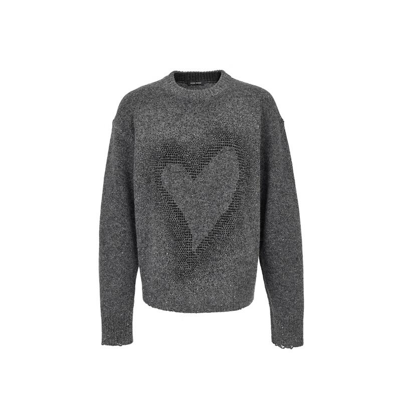 VEROMODA Women's Heart Rhinestone Drop Shoulder Loose Knit Sweater