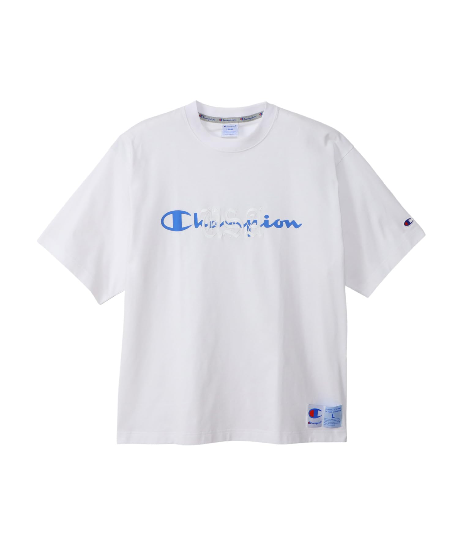 

Champion Short Sleeve Crew USA Graphic Logo Garment Wash Men s T-Shirt, White, C3-B314, Neck, 100% Cotton, Made, Print, Embroidered, белый