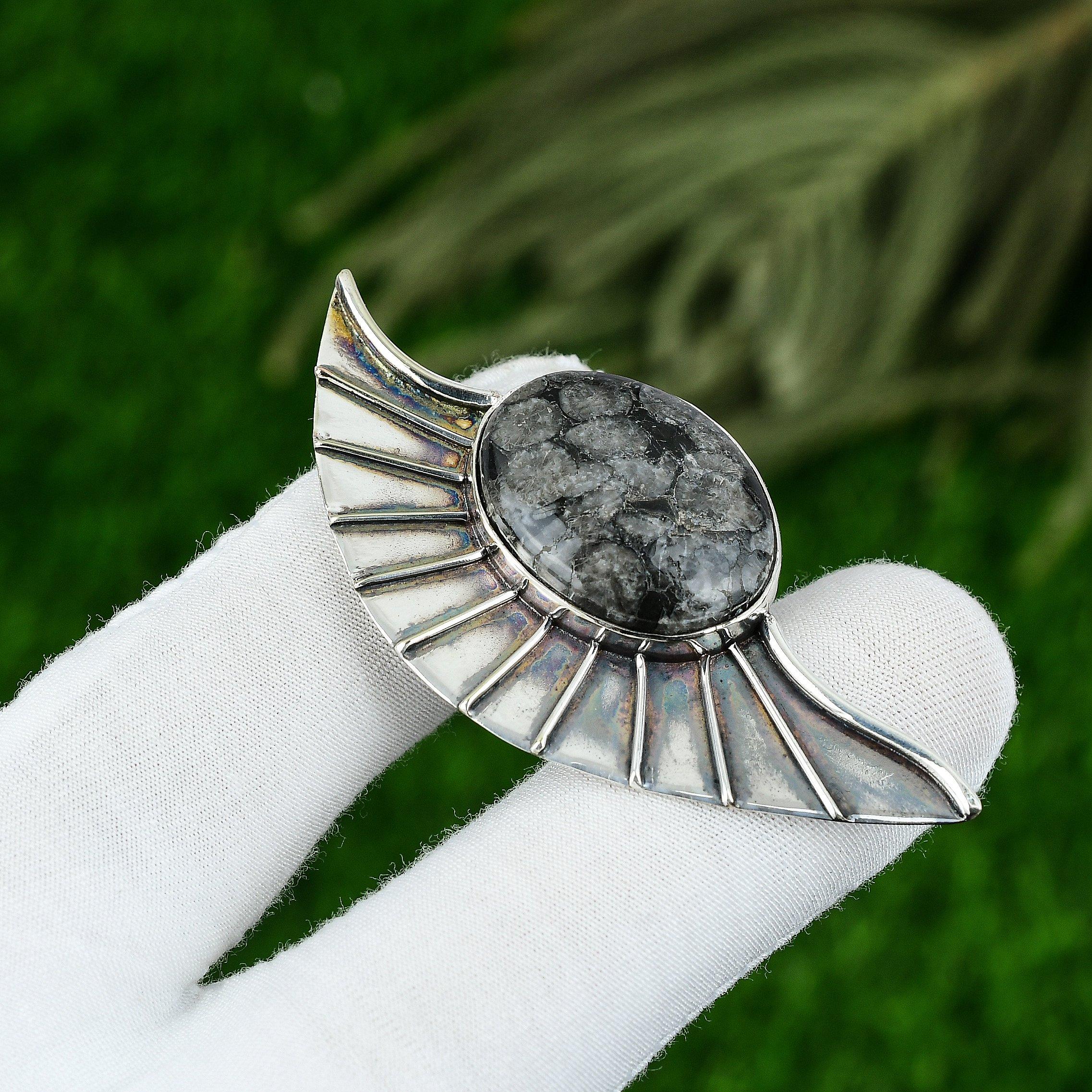 

Oval Black Fossil Coral Gemstone Root Chakra Bezel Pendant 925 Sterling Silver