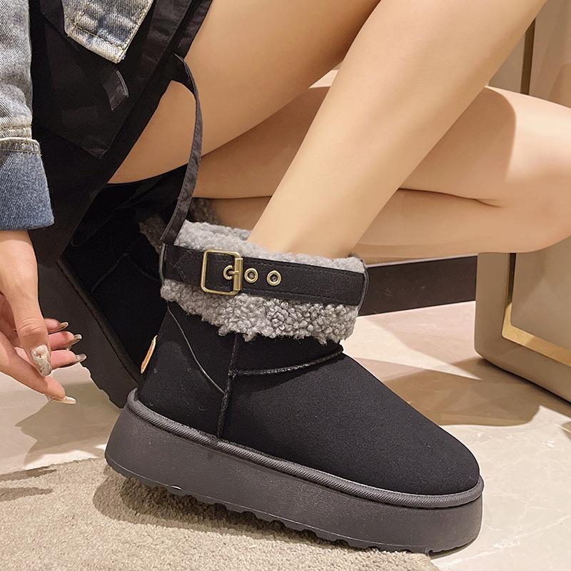 Dammode Stövlar Dam Plus Size Mocka Snökängor Casual Kort Skaft Sponge Cake Tjocksulade Bomullsstövlar Päls Plysch Sammetsskor 36-41