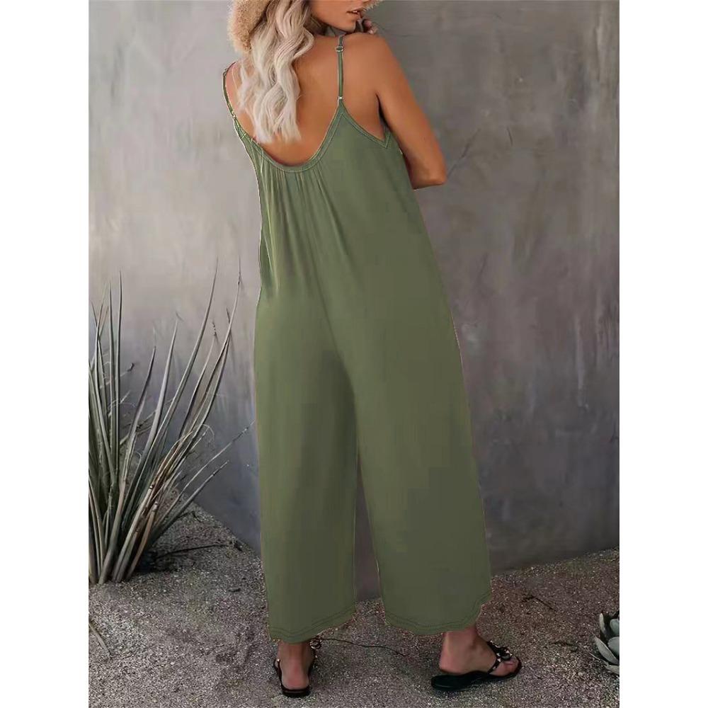 Summer Fashion 2025 Women's Solid Color Suspender Jumpsuit