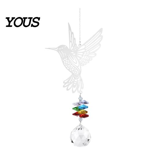 Sun Catcher Hanging Metal Hummingbird Suncatcher, Faux Crystal Prisms Window Multi-layered Suncatcher Rainbow Maker Ornament for Garden, Home