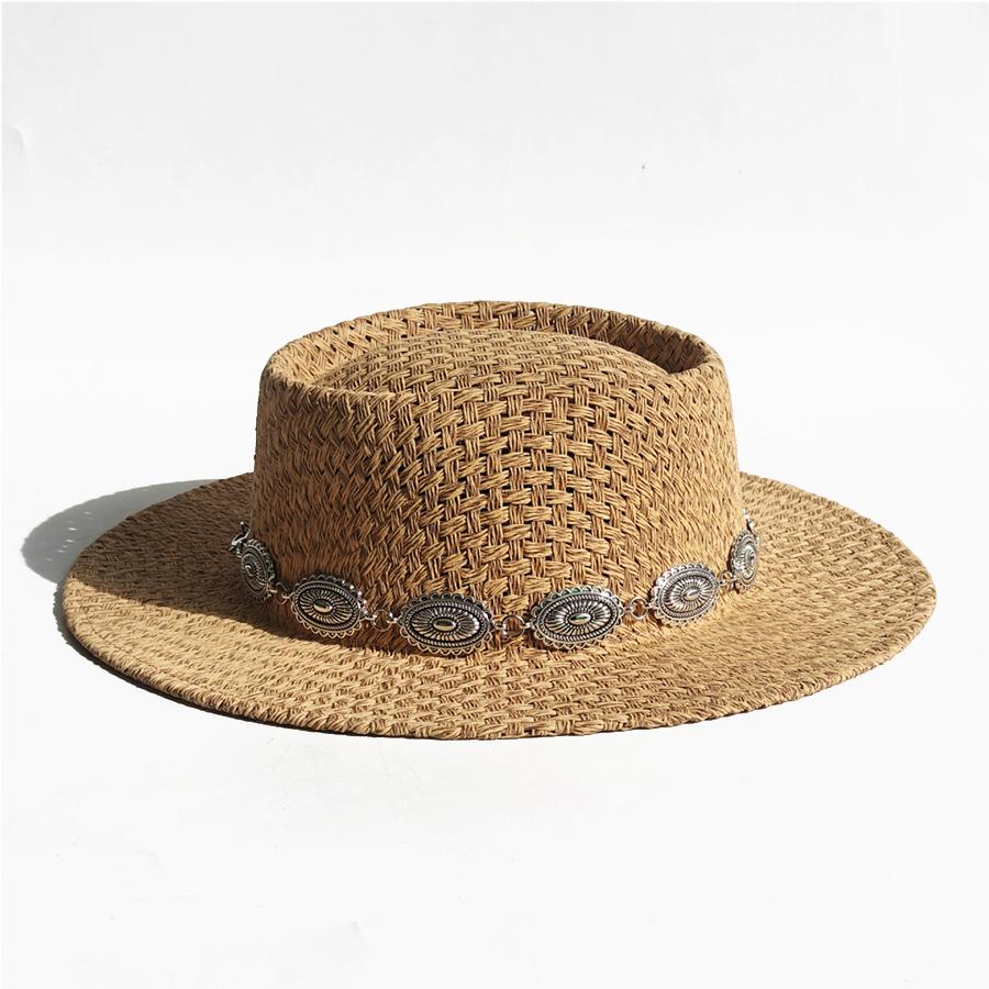 New Straw Boater Summer Sun Hat Wide Brim Fedora Panama Summer Beach Hat for Women Men Sun Hat Vacation Holiday Chapeau Femme