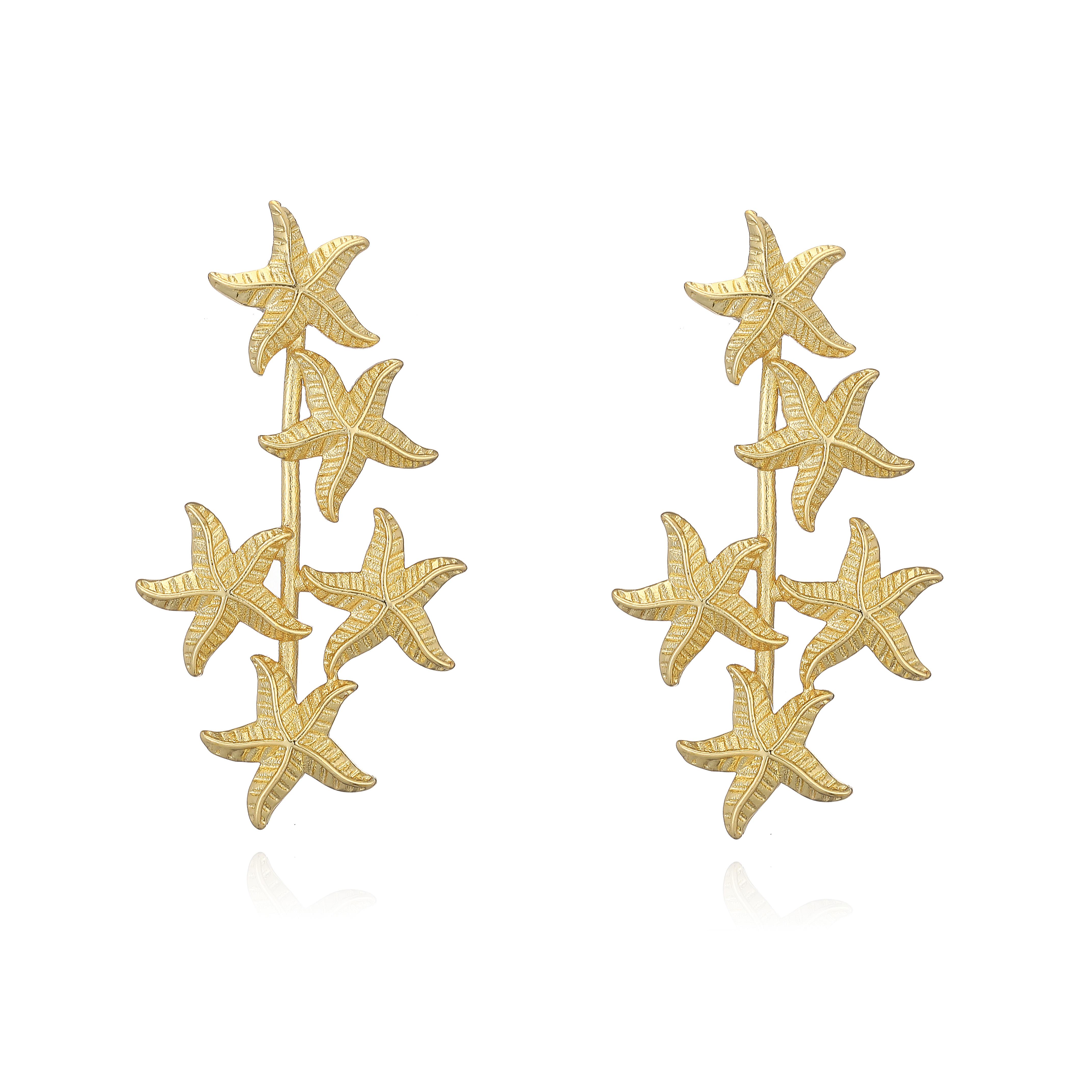 HECHENG,Vintage 18K Golden Plated Copper Starfish Conch Shell Flower Women s Earrings CZ Zirconia Ocean Beach Jewellery Gift Other