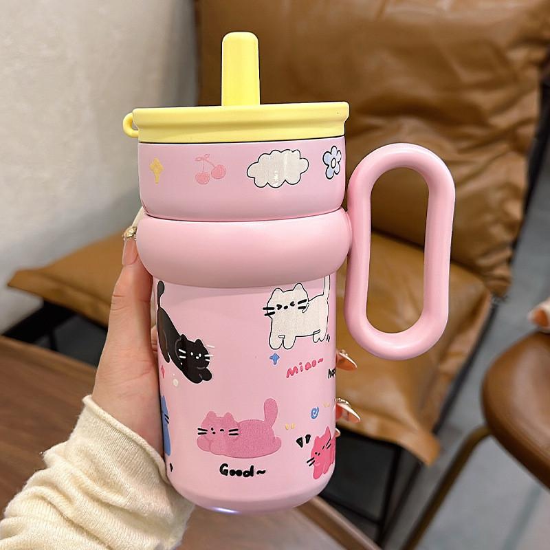 Doodle Insulated Water Bottle With Straw And Thickened Body For Daily Hydration