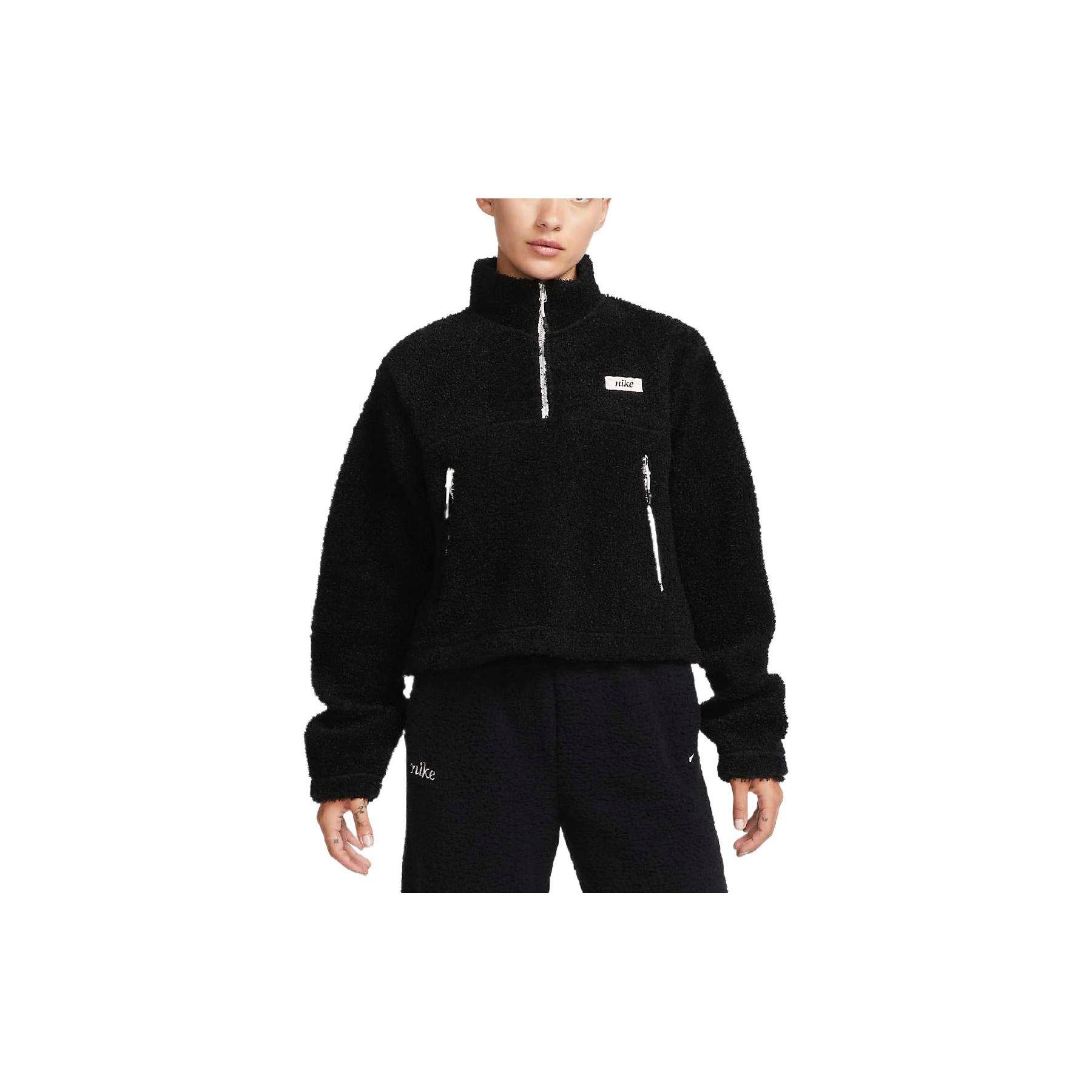 

Nike Свитшот женский однотонный с буквенным принтом, воротником-стойкой, длинным рукавом, черный DQ6243-010 M