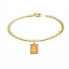 Punk Initial Letter Square Charm Bracelet Female Gold Color Stainless Steel 3mm Flat Snake Chain Link Bracelet for Women Jewelry