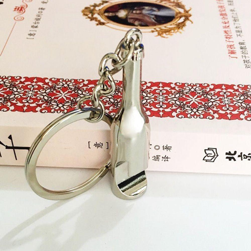 Camping Beer Zinc Zinc Zinc Alloy Wine Bottle Shaped Key Chain Key Ring Opener