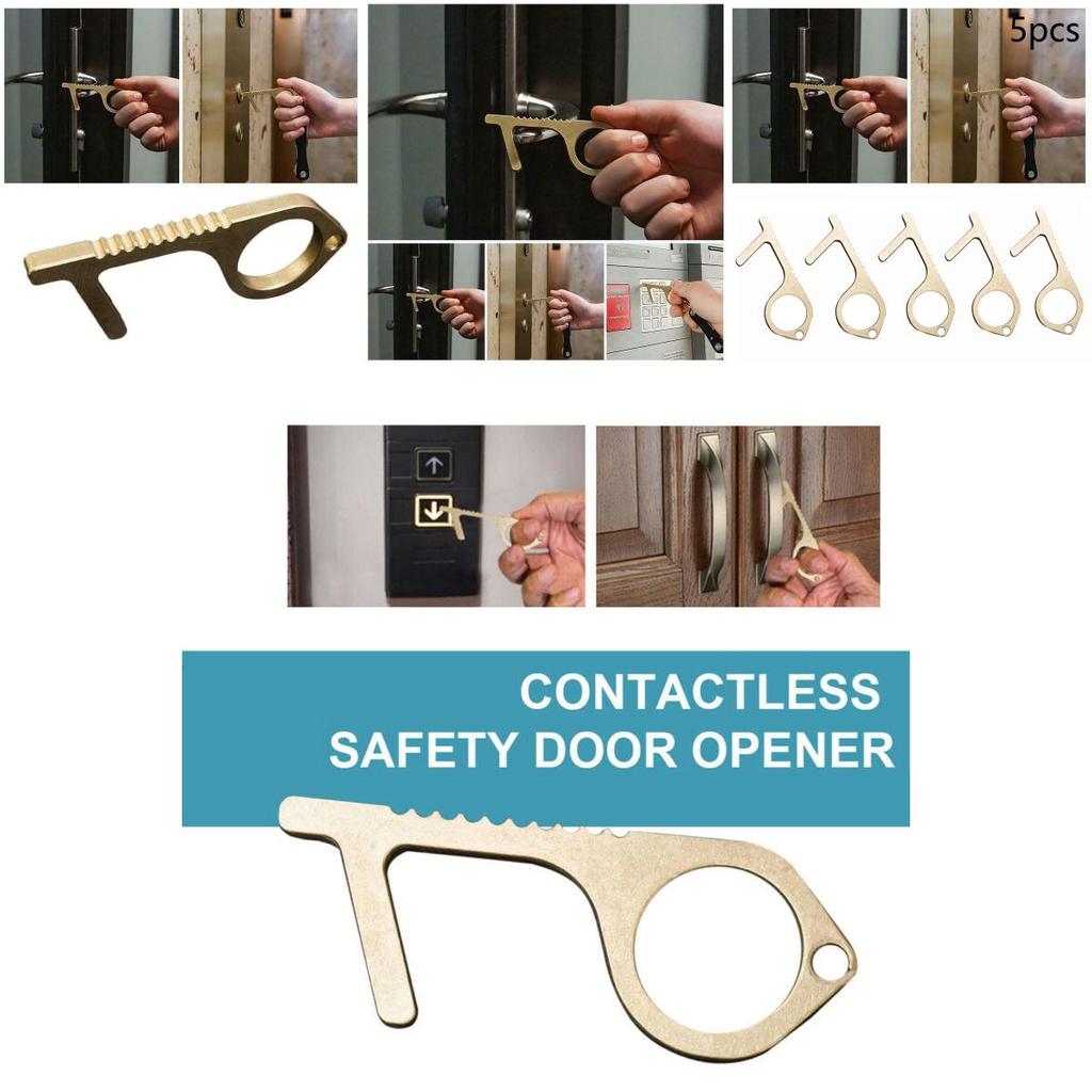 Portable Contactless Safety Door Opener Golden Alloy Key For No Touch Convenience