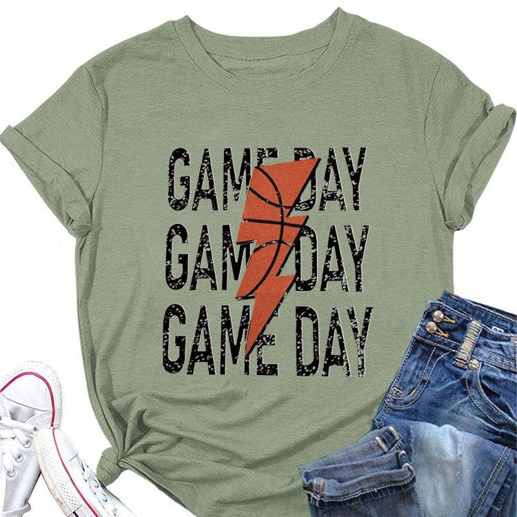 Summer new game day basketball flash print short sleeve Tshirt loose casual crewneck top