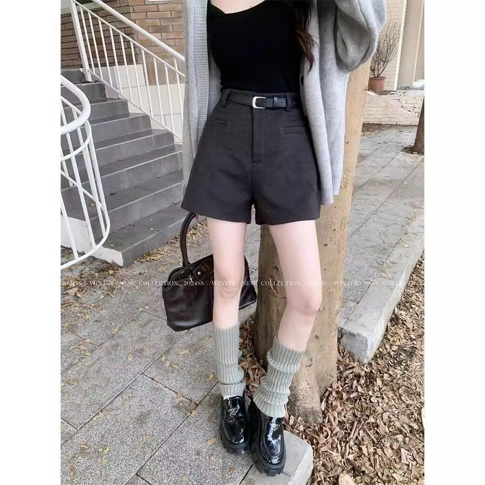 2026 Autumn Plus Size Women's High-Waist Wool Suit Shorts - Loose Bootcut Style