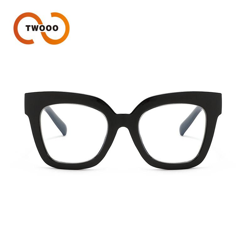 Two circles, European and American oversized square frame anti-blue light flat light glasses, street photography fashion wear reading glasses T