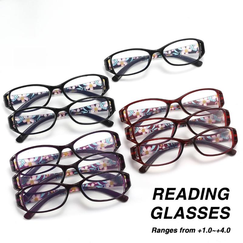 9 Pairs Of Women'S Fashionable Floral Reading Glasses Anti Blue Light Multi-Color Pattern Trendy Style Durable Glasses Set
