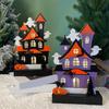 Halloween Party Wood Sign LED Lighted Ghostly Haunted Houses Decors Pumpkin Ornament with Realistic Detail Table Decors