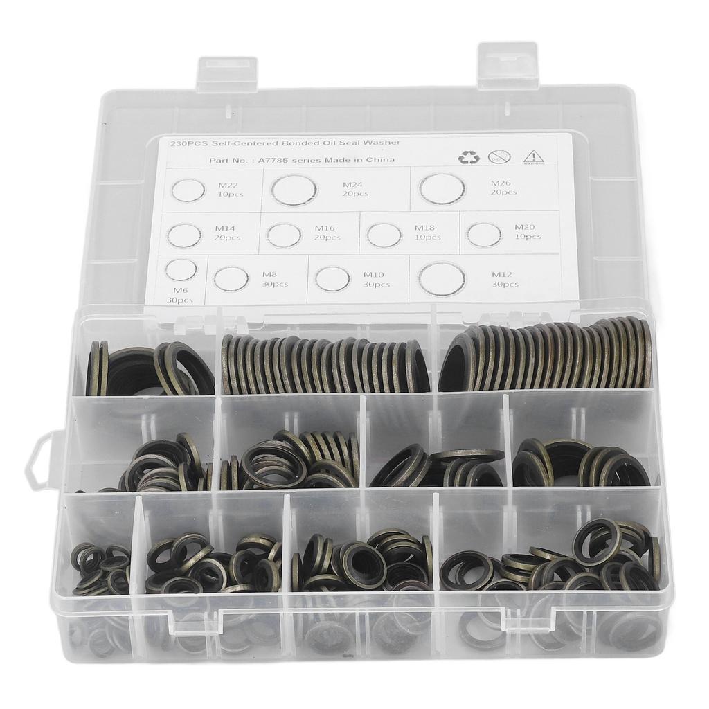230 Pcs Oil Seal Washer Assortment Kit M6 To M26 Self Centered Metal Rubber Oil Drain Plug Gasket