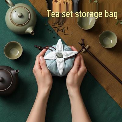 Cotton Linen Tea Set Travel Bag - Portable Outdoor Storage with Thickened Cloth