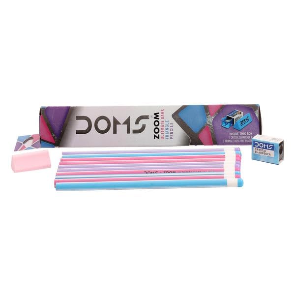 Doms Zoom Ultimate Dark Pencil Box Pack of 50 Triangular Grip Pencils with Free Eraser and Sharpener for Sketchwriting