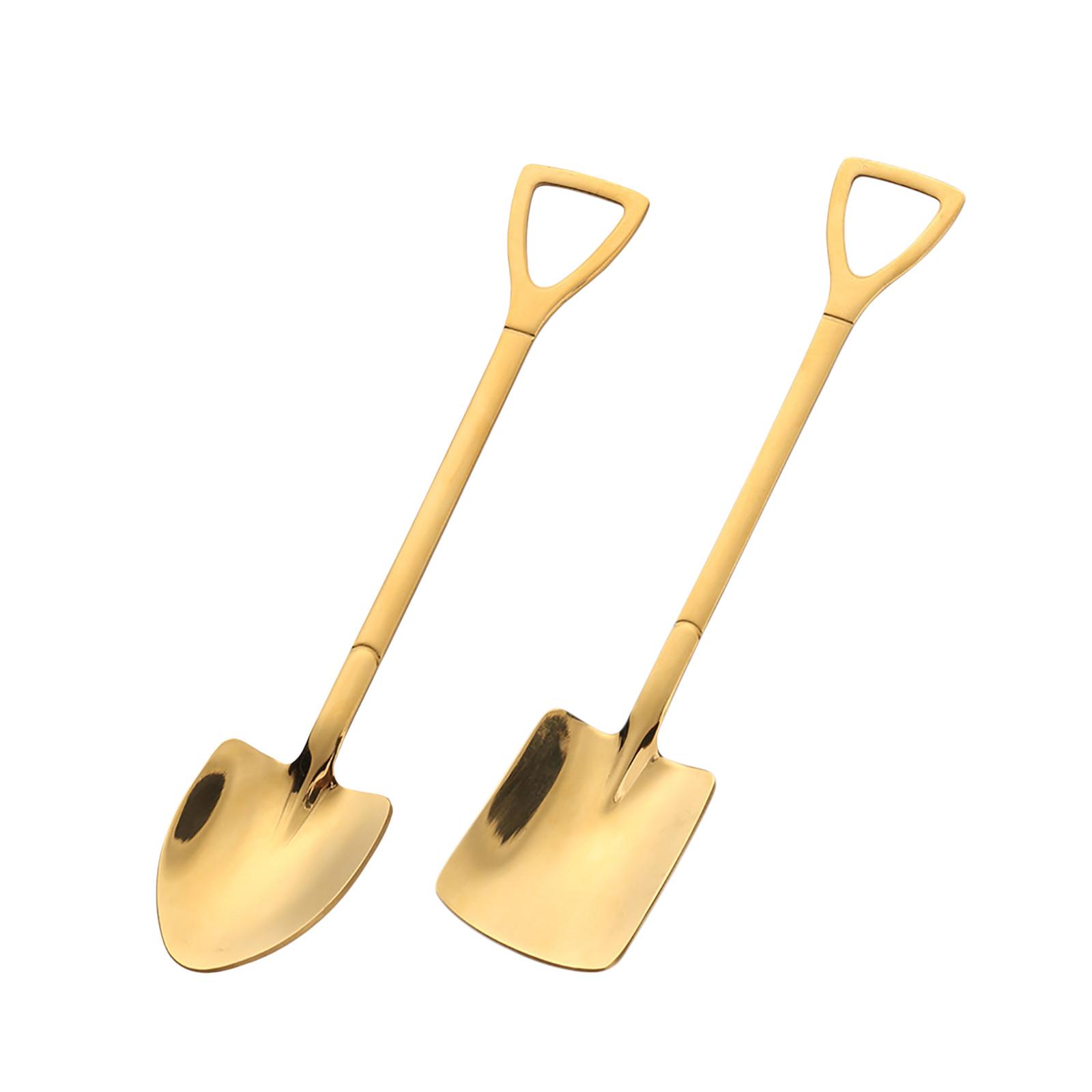 2PCS Stainless Steel Long Handle Spoon Retro Shovel Spoon Dessert Coffee Spoon золотой