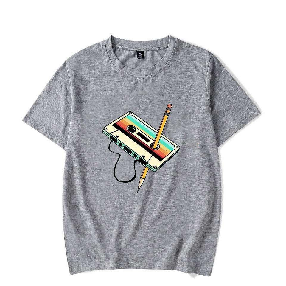 Retro Music Men's Women's Short Sleeve 80s Cassette Ribbon Pencil Men's Women's Oversized Loose Couple's T-Shirts