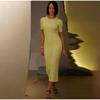 Elegante Faden Strick Solide Kleid Frauen Schlank O-Ausschnitt Kurzarm Hüfte Paket Weibliche Lange Kleider Sommer Dame Chic Robe