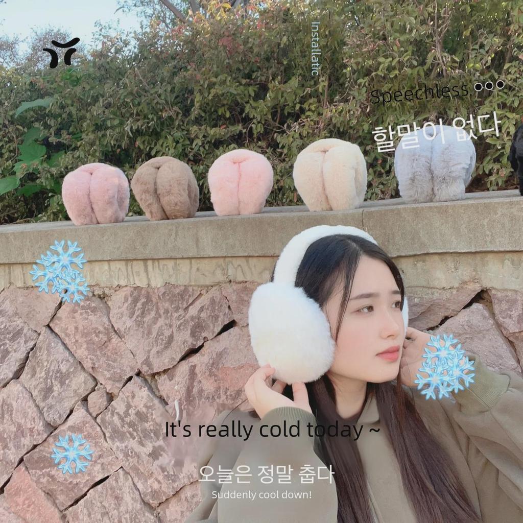 Women's Winter Plush Solid Color White Earmuffs - Extra Thick Imitation Rabbit Fur for Warmth