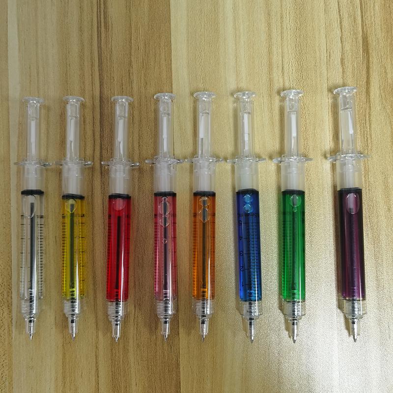 

24 шт. разноцветные шприц-ручки, новинка, жидкий шприц, шариковая ручка, игла, трубка, форма, подарок медсестре, жидкая ручка, цвет для обучения 8 Colors Mixed синий