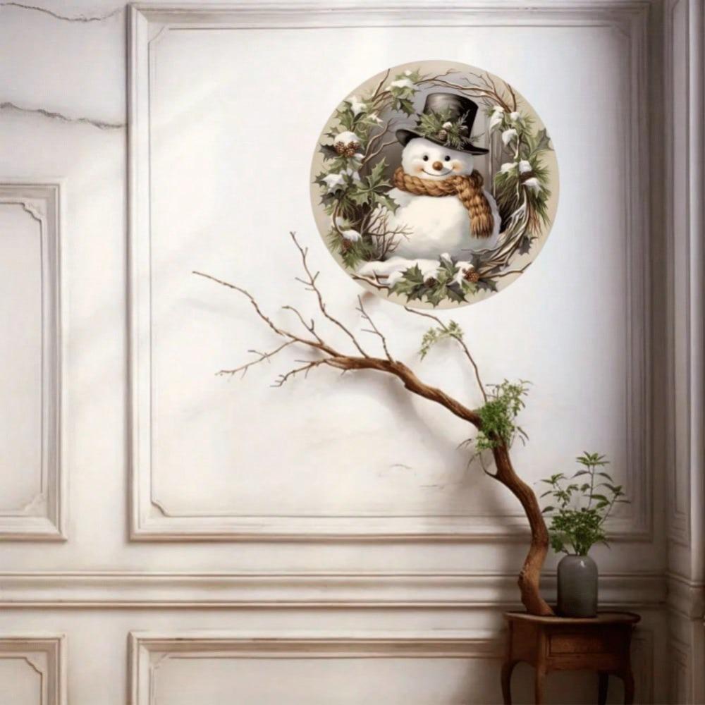 Snowman Wreath Round Metal Wall Art Christmas Holiday Decor Home Gift Indoor Outdoor