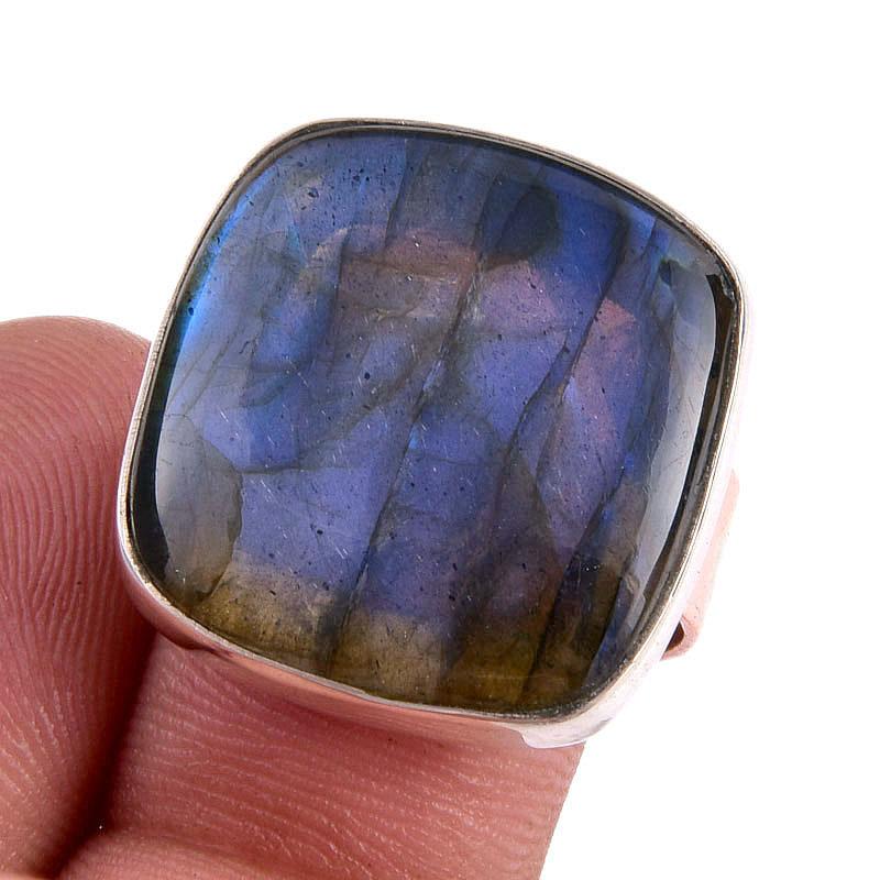 

Natural Labradorite Gemstone Handmade 925 Sterling Silver Two Tone Ring S.8 U9L97