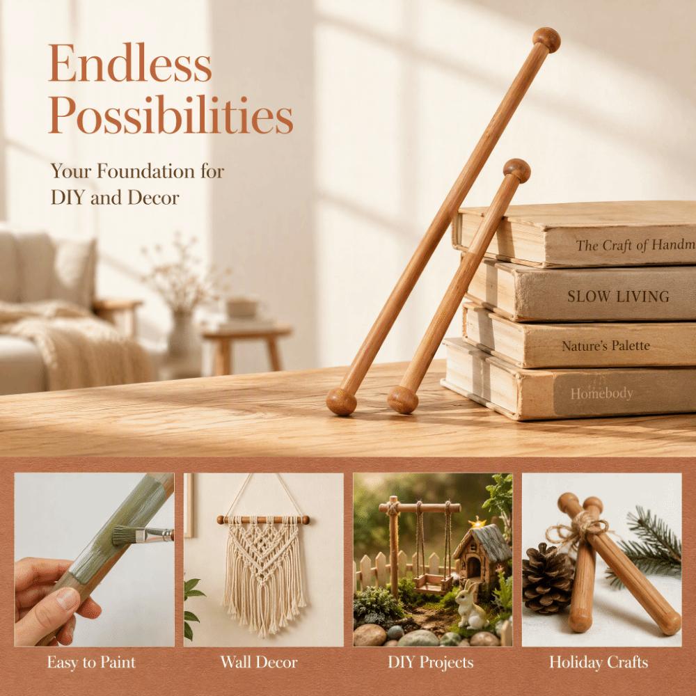 4pcs Round Sandalwood Wooden Hanging Rod 12 Inch Long Wooden Pin Rod Tapestry Hanging