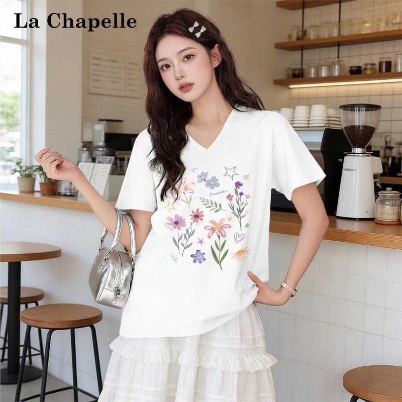 

La Chapelle Women s V-Neck Floral Cotton T-Shirt M