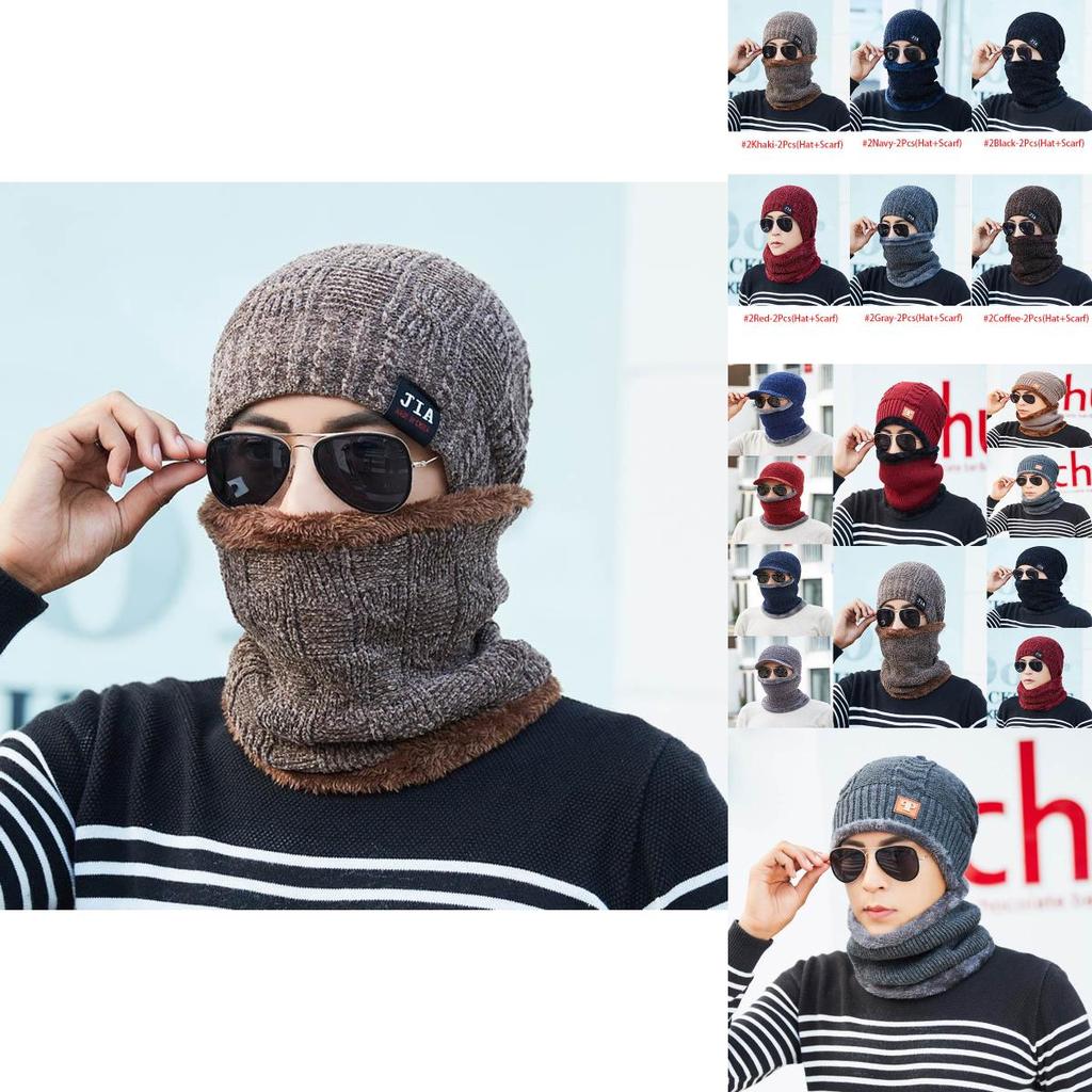Cozy Winter Mens Women Warm Ski Beanie Cap Soft Wool Knit Snow Hat Skull Scarf