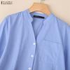 ZANZEA Women Casual V-Neck Solid Color Loose 3/4 Sleeve Cotton Blouse