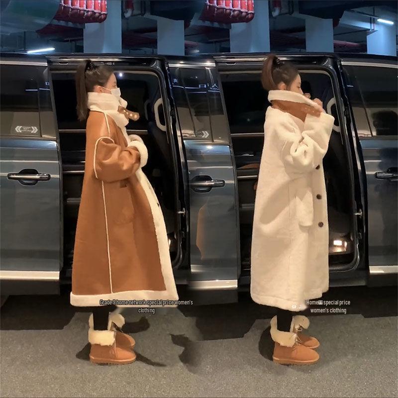 

Women s Shearling Lambswool Mid-Length Coat - Winter Fleece-Lined, Double-Sided, Thick, Loose-Fit Windbreaker 3XL (65-73 kg)