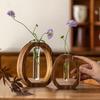Valnøddetræ Kinesisk Stil Massivt Træ Blomsterkrukke Skrivebord Glas Mini Hydroponisk Blomsterholder Luksus-inspireret Elegant Dekorativ