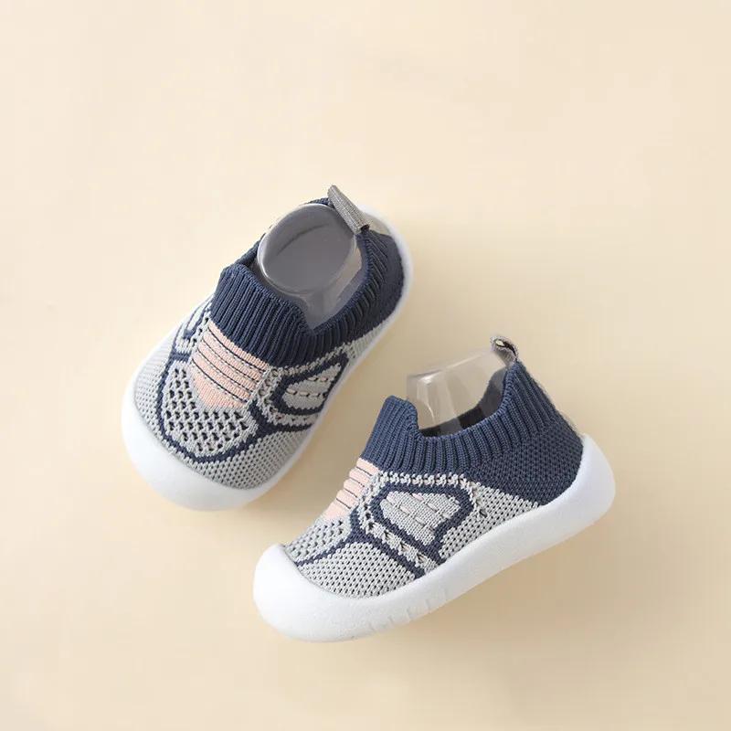 

Baby Shoes Anti-slip Breathable Infant Crib Floor Socks with Rubber Sole for Children Girls Boys Mesh Shoes Soft Bottom Slippers 0-6 Months темно-синього кольору