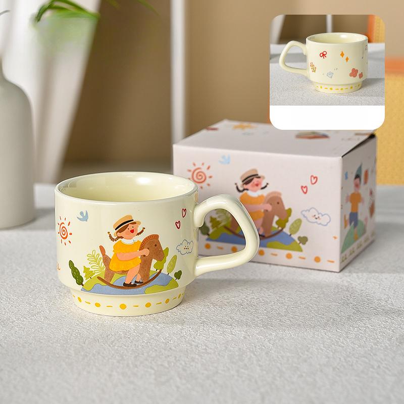 Cute Cup Stacked Cup Ceramic Mug Household Parent Child Cup Family Four-piece Cup Children's Milk Breakfast Cup