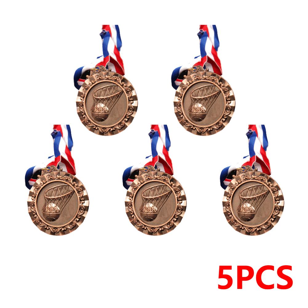 

1/5/10PCS Basketball Medals Gold/Silver/Bronze Medals with Neck Ribbon 6.5cm Sport Game Award Medal for Basketball Game Prizes темно-сірий