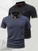 2 Pcs Men's Polo Shirts - Short Sleeve Casual Polo T Shirt Color Block & Stand Collar Slim Fit Golf Shirts