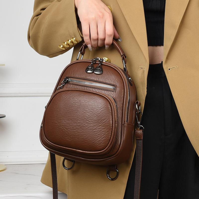 Mini PU Backpack Women Fashi Crossbody Bag Casual Daily Use Small Shoulder Bag with Multiple Pockets