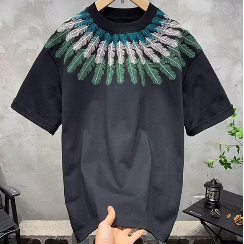 American Heavy Men'S T-Shirt Trendy Brand Heavy Industry Feather Embroidery Versatile Fashion Casual Short-Sleeved Top