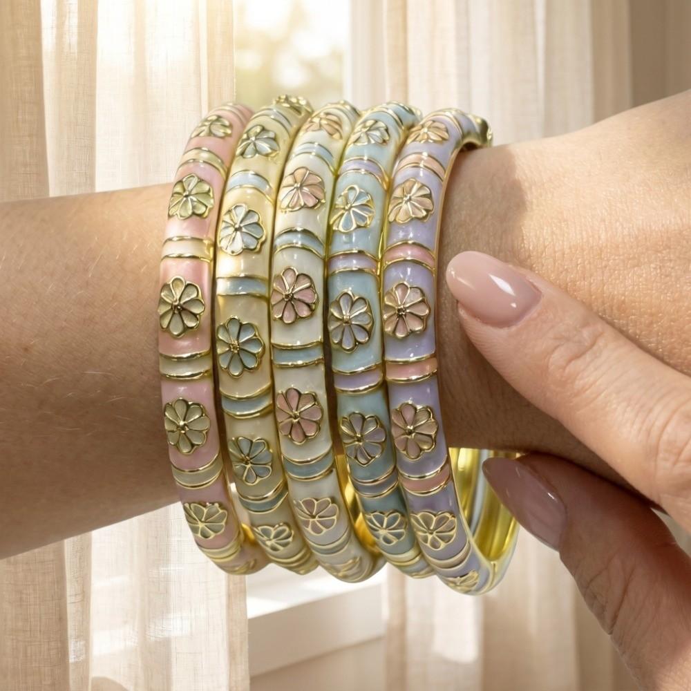 Traditional Flower Bangle Enamel Women's Hand Bracelet Handicraft Vintage Cloisonne Bangle Ladies