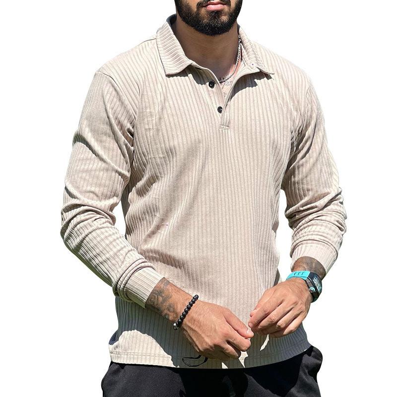 Fashion Men's Casual Lapel Long Sleeve Men's T-shirt Men's Lapel Polo Shirt Tops