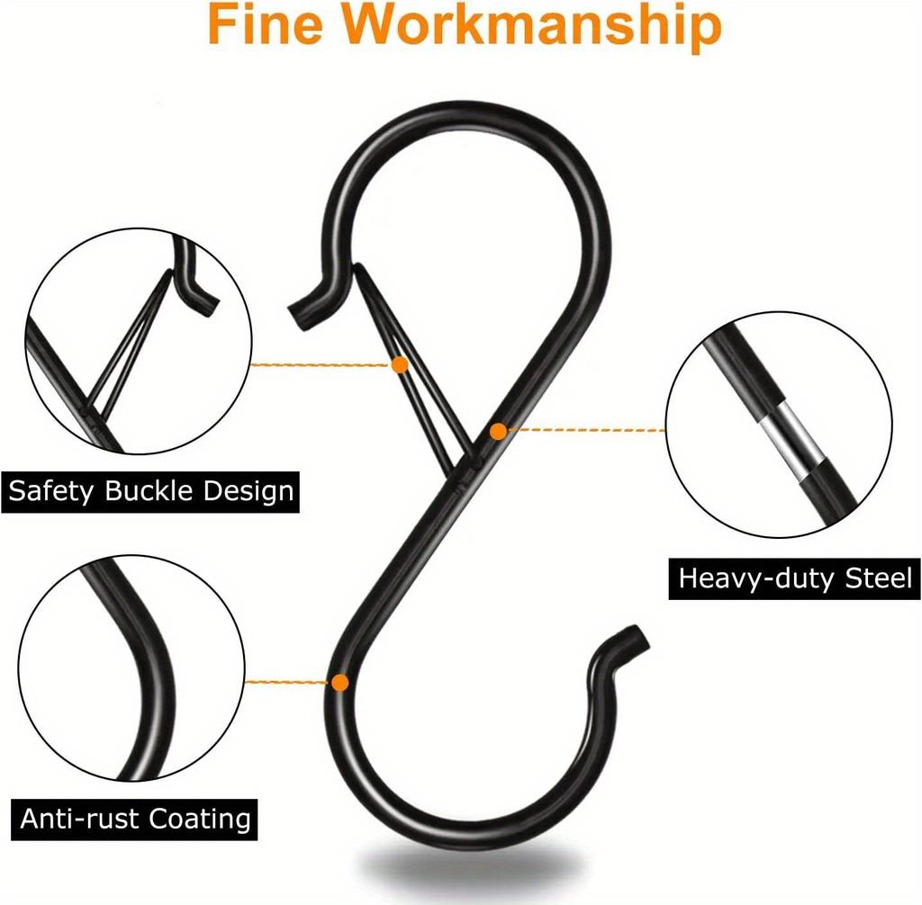 5PCS Hanging Heavy Duty S Hooks with Safety Buckle Design for Clothes Towel Plants Home Kitchen Door Closet Garden Storage