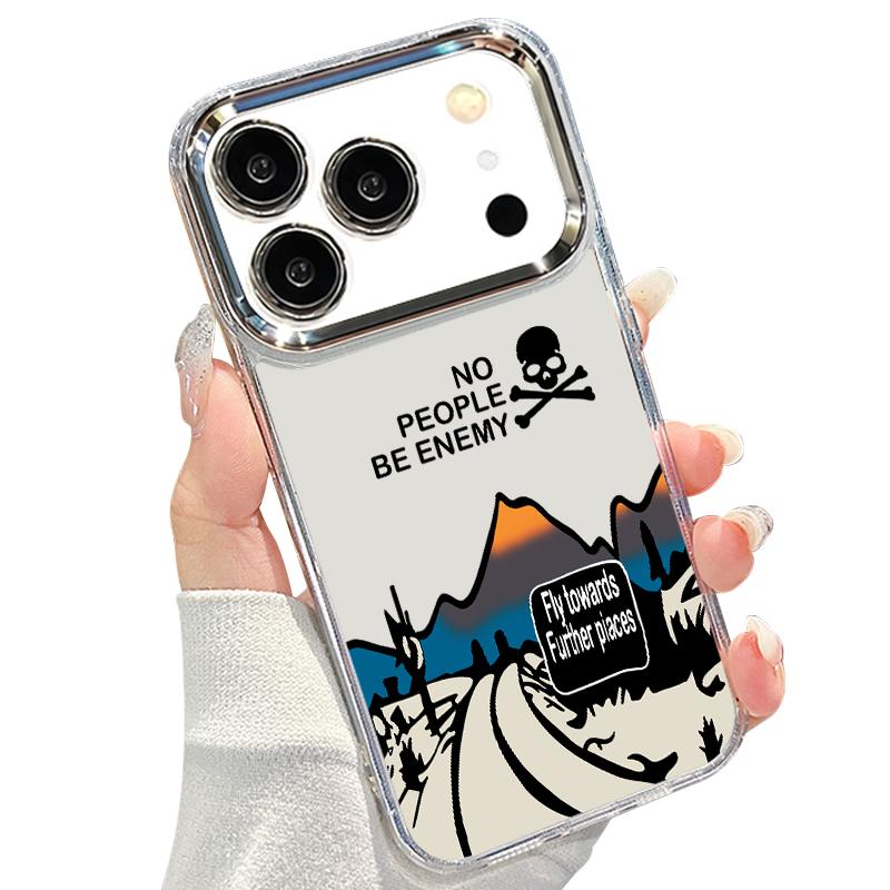 Snow Mountain Scenery Phone Case For iPhone 17 Pro Max Plating Lens Frame Clear Soft Cover For iPhone 16 15 14 13 Pro Max 11 16E 17E