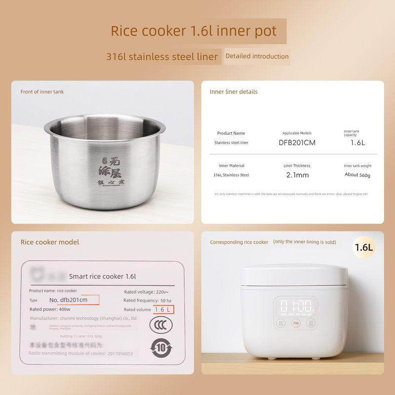 Suitable for Xiaomi C1 Rice Cooker 3 Liters 4l5l Stainless Steel Liner 0 Coated 316L Stainless Steel Inner Cooking Pan Liner Accessories