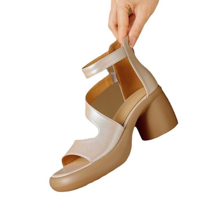 Thick heel waterproof table height increase word with open toe sandals women go out 2025 fashion light mouth high heels summer sandals