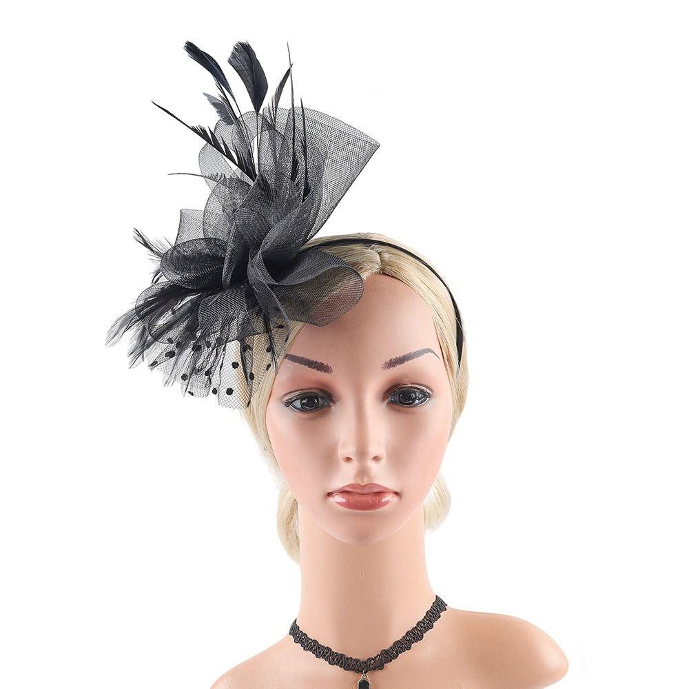 Vintage Flower Mesh Fascinators Hat with Hair Clip Feathers Derby Hat 1920s Clip Headwear Women