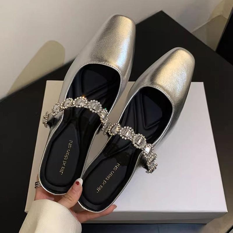 Fashion Flats Women Slippers Crystal Dress Slingback Summer Shoes New Woman 2025 Fashion Brand Sandals Elegant Cozy Luxury Ladies Shoes